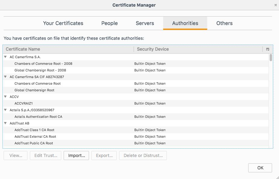 Firefox Certificate Manager