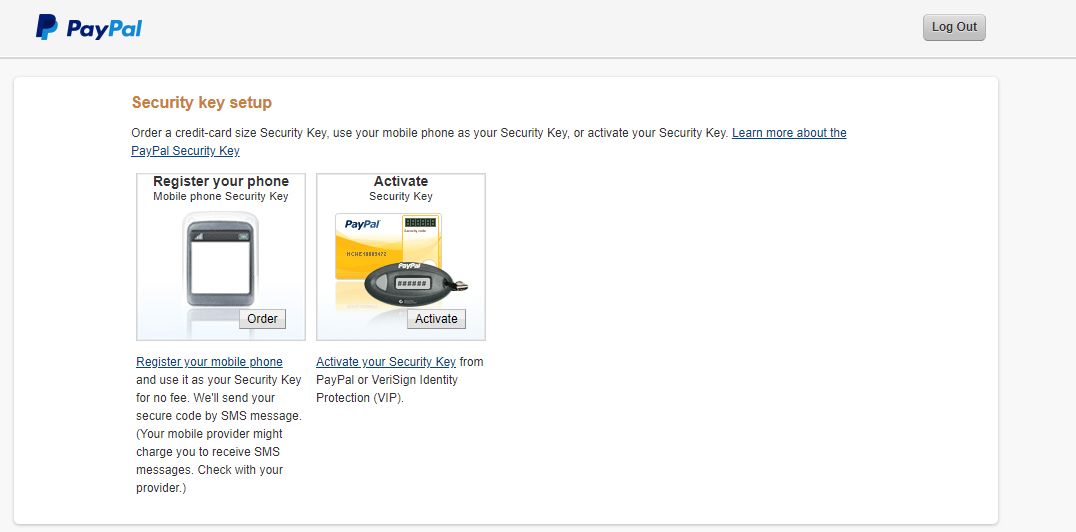 Security key setup in Paypal
