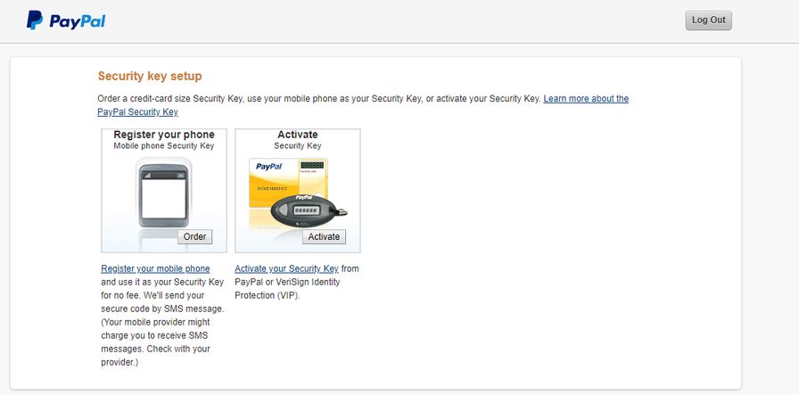 Security key setup in Paypal