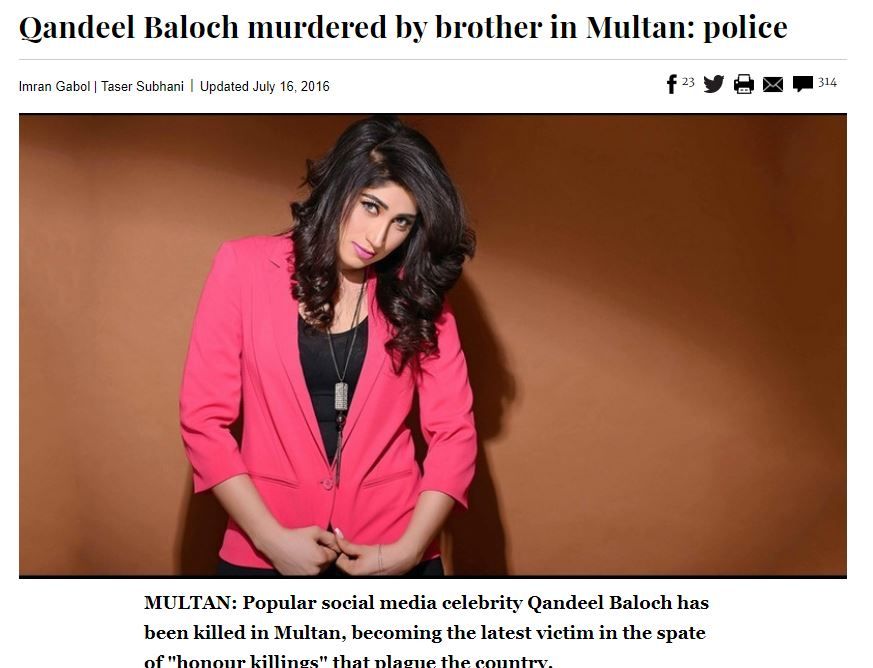 Qandeel Baloch murdered by broter