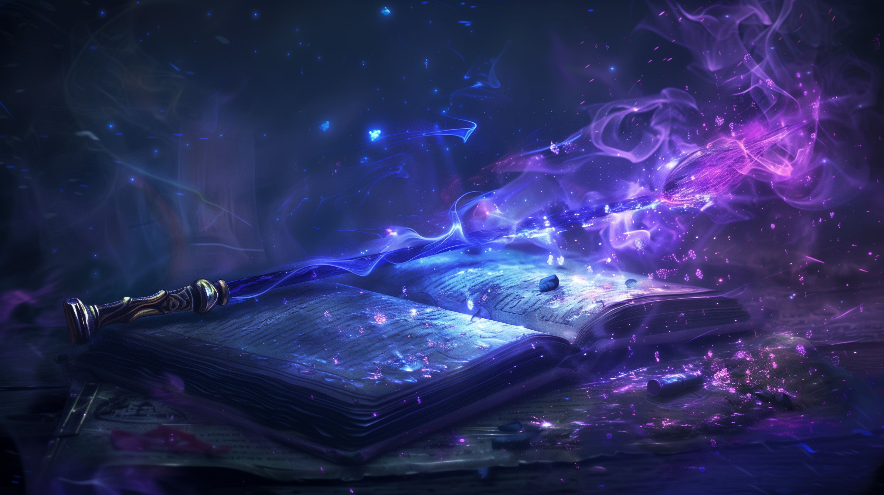 Beautiful image of a spell wand and a spell book - AI art