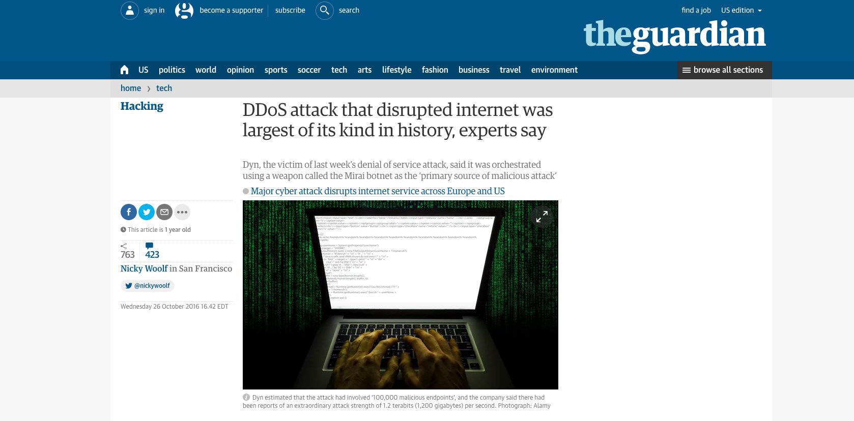 Guardian article about MIRAI initial attacks